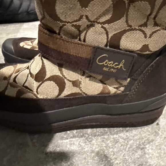 Coach Mariette Winter Snow Boot Women Sz 6.5 A7185 Canvas Suede Fur Trim Leather - Picture 4 of 11